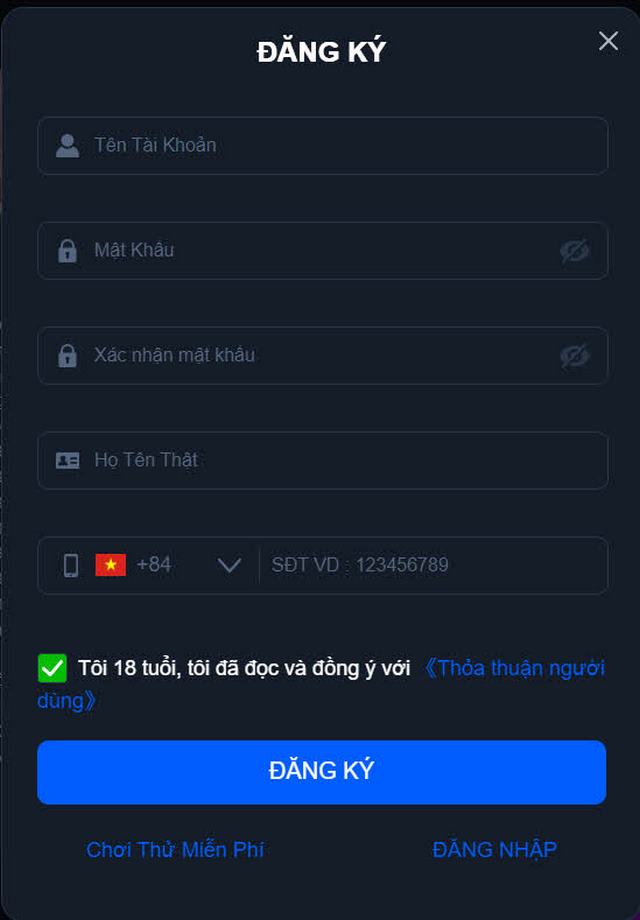 Điền thông tin đăng ký