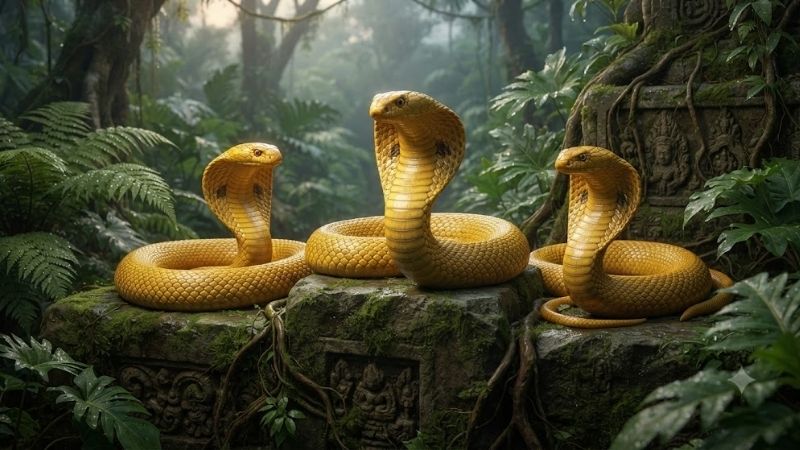 Mơ 3 rắn hổ mang vàng dự báo thịnh vượng Mơ 3 rắn hổ mang vàng dự báo thịnh vượng